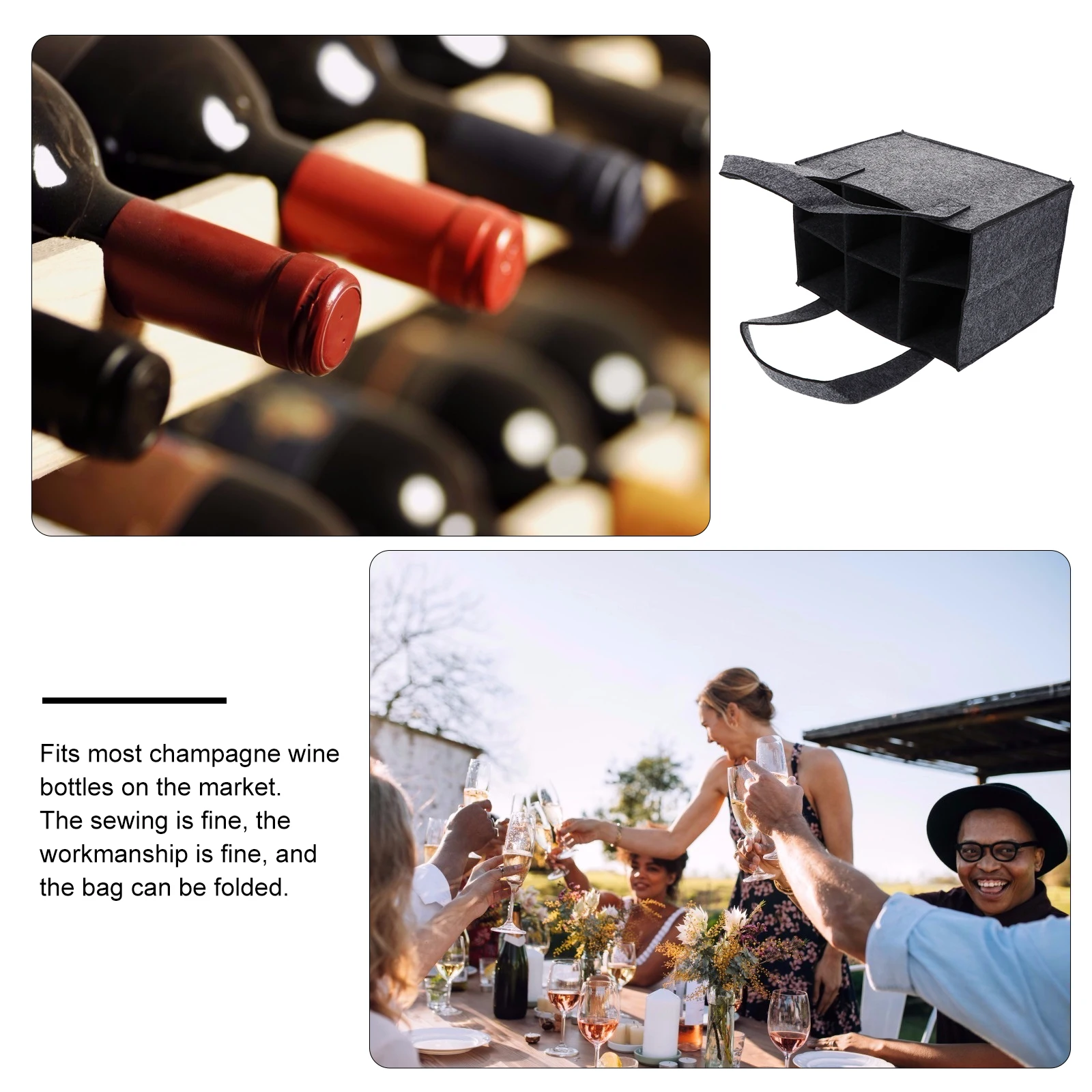 

1pc Bag 6-Bottle Felt Wine Bottle Carrier Tote Pouch Portable Storage Holder Reusable Wine Bag Divider Case