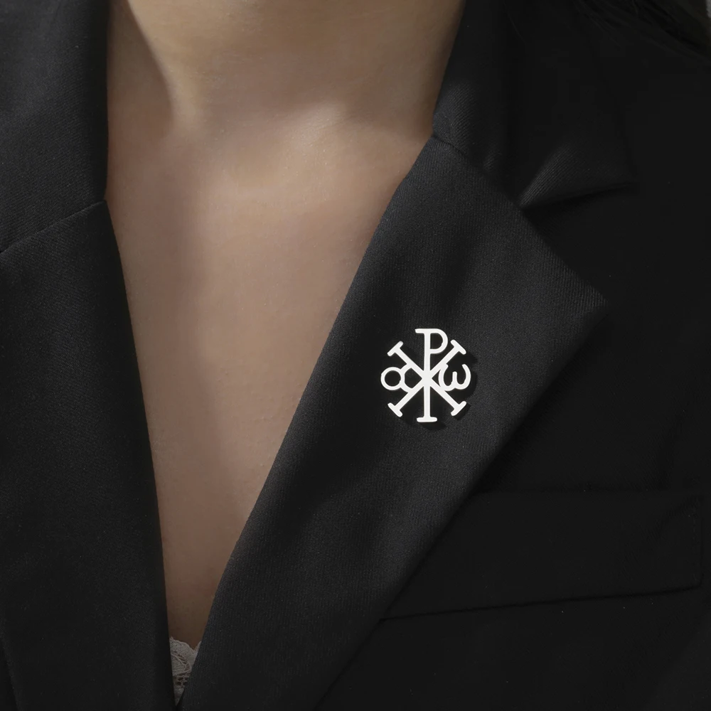 Dawapara Chi Rho Kreuz-Brosche Christogramm Griechisches Symbol Religiöser Jesus Christlicher Schmuck aus Edelstahl – Detail 7