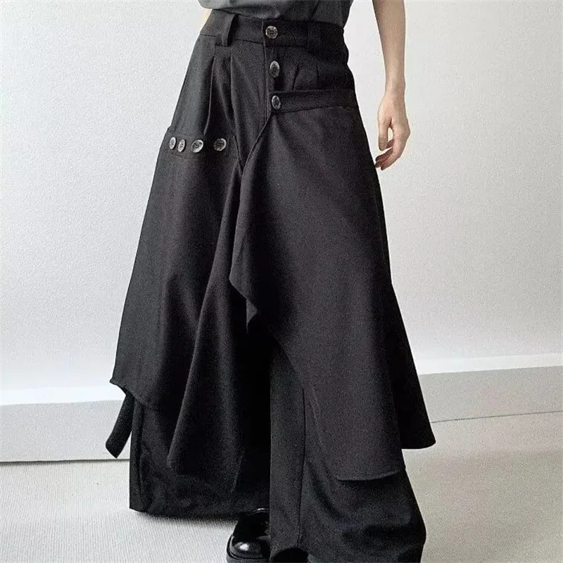 Fanan 2026Autumn New Fashion Button Irregular Skirt Pants and Wide Leg Pants Female Loose Casual All-Match Trousers Ladies Pants