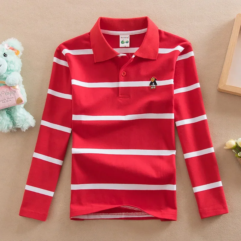 Children T-shirt Long Sleeve Polo Shirts Boys Kids Stripes Tops Baby Boy Sports Polos Teneege Boys Clothes