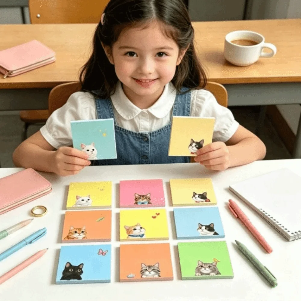 Animal Pattern Animal Sticky Notes Cartoon Kitten Puppy Macaron Cat Cat Dog Note Pad Memo Pad Self-Adhesive Colorful Note Paper