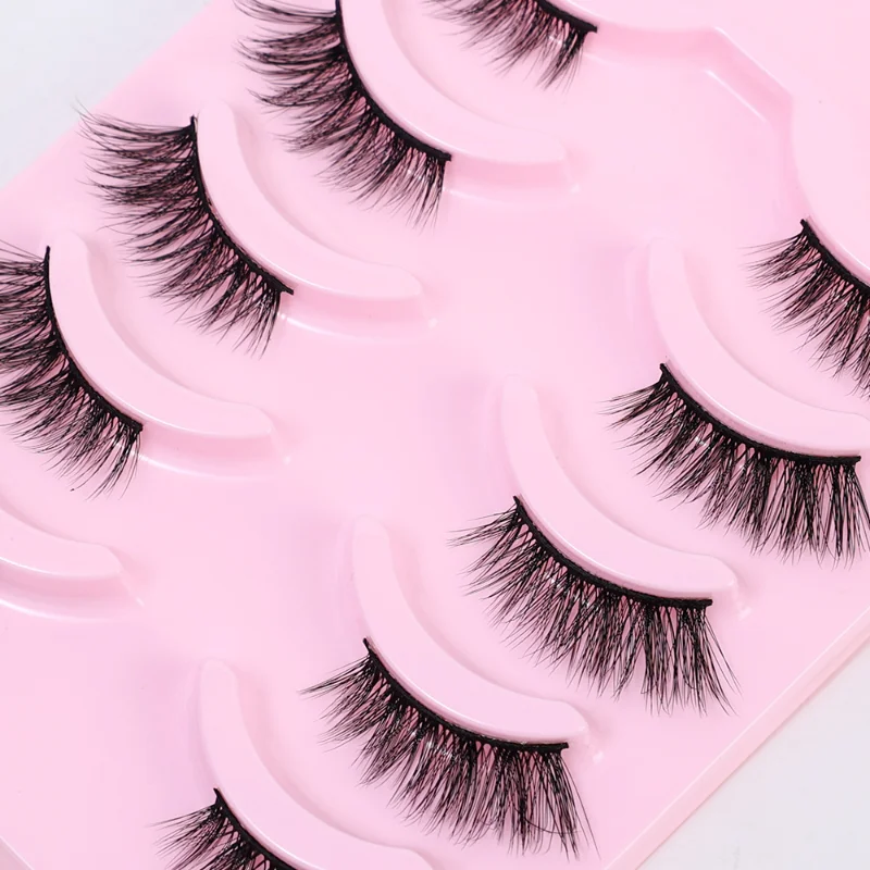 Half Eey Lashes 5 Pairs Natural Fluffy False Eyelashes Manga Lash 3D Faux Mink Lashes Soft Winged Eyelash Extension Makeup Tool