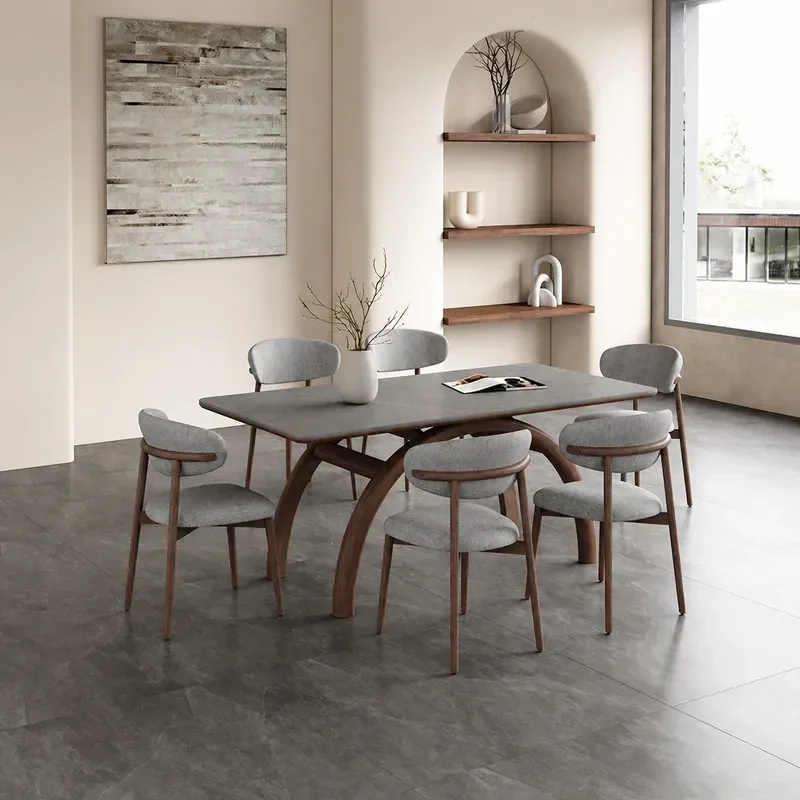 Italian Sintered Stone Dining Table Modern Minimalist Nordic Rectangular Solid Wood Ash Walnut High End Light Luxury Home