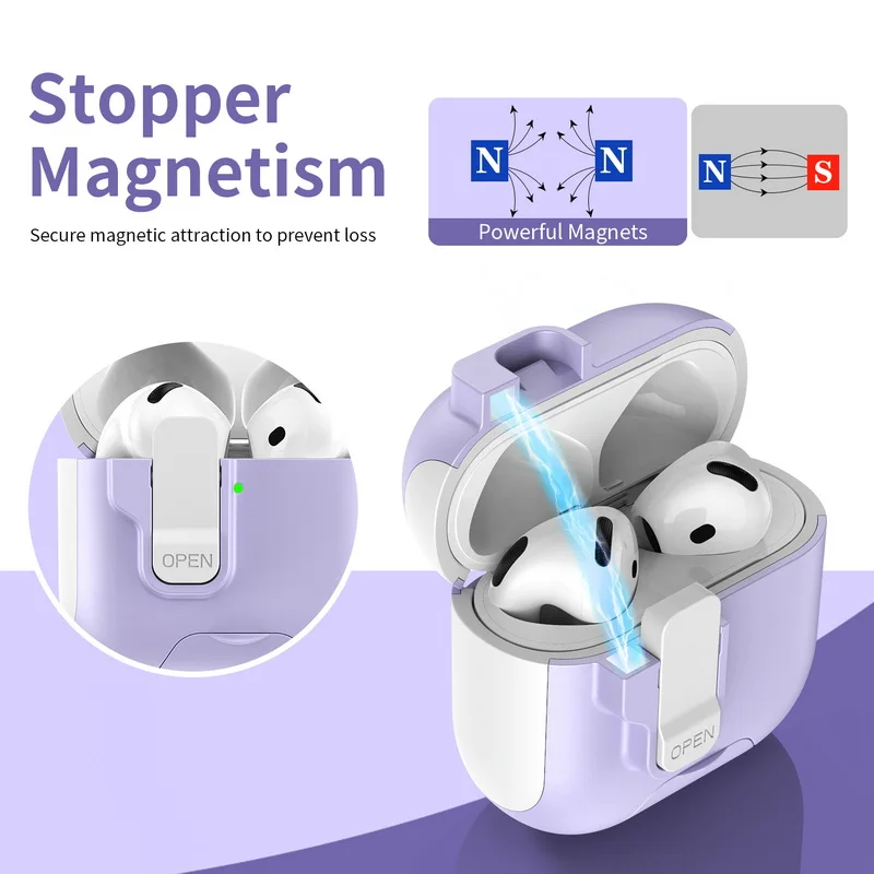 Magnetic Security Lock Headphone Case For Airpods 4 3 Capa For Airpods Pro 3 2 With Lanyard Holder Earphone Protective Box Cover