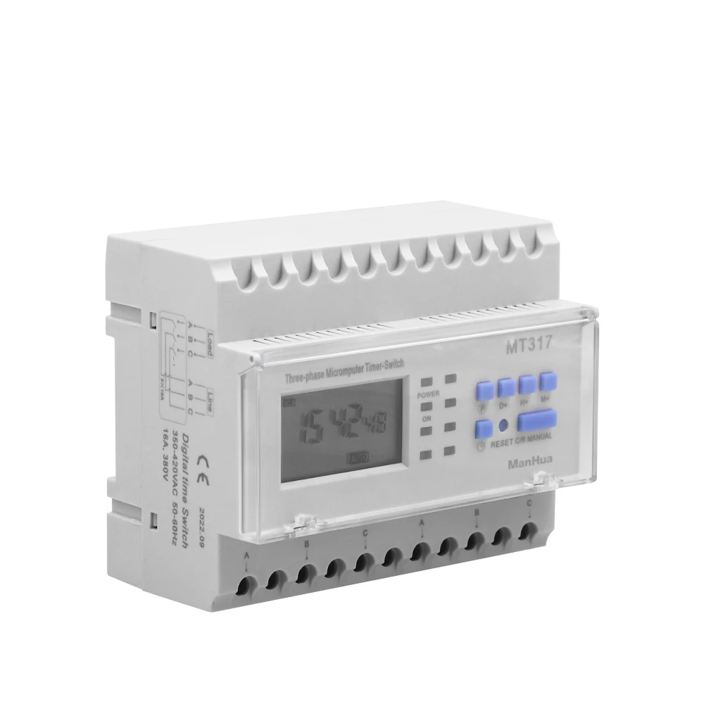 ManHua MT317 16A 380VAC Din Rail Three Phase Three Wire Time Control Switch Digital Timer Switch