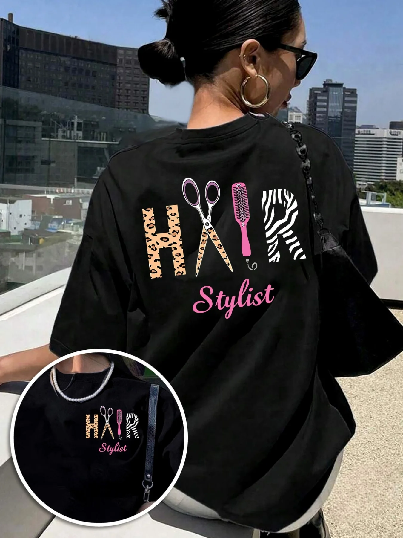 Hair Stylist Graphic T-Shirt Women Funny Hairdresser Gift Tee Leopard Zebra Print Scissors Comb Short Sleeve Summer Casual Top