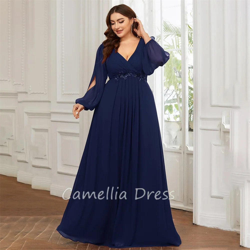 

Elegant A-line Evening Dresses V Neck Prom Dresses Plus Size Chiffon Applique Formal Dresses Vestidos De Fiesta فساتين السهرة