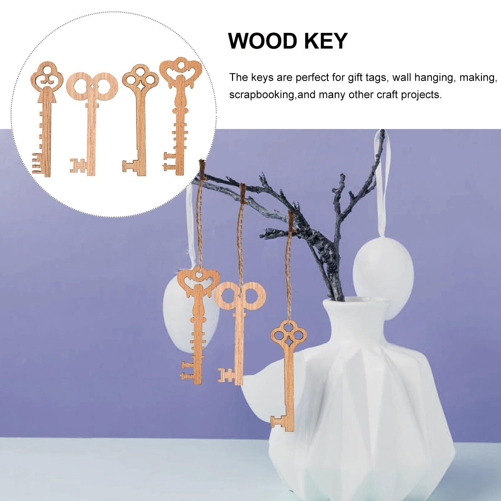 

50Pcs Natural Wooden Vintage Keys Embellishments Smooth Surface DIY Crafting Scrapbooks Gift Tags Wall Hanging Christmas