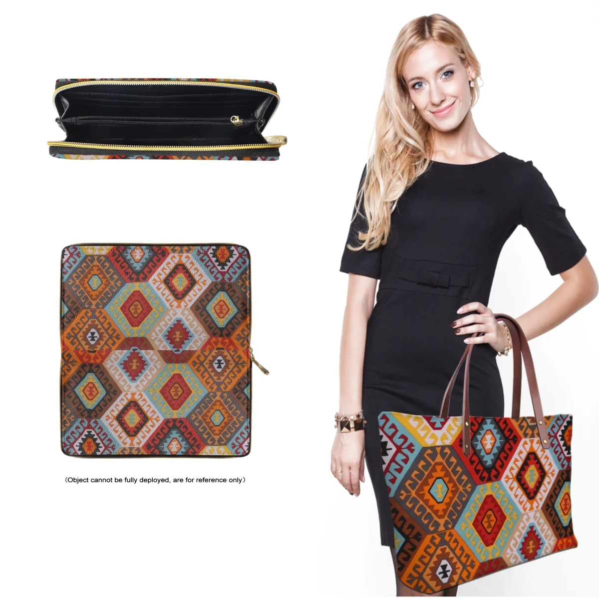 FORUDESIGNS Navajo Aztec Tribal Patterns 2Pcs/Set Ladies Tote Bags Timeless Fashion Luxe Dignity Wallets Leather Purses