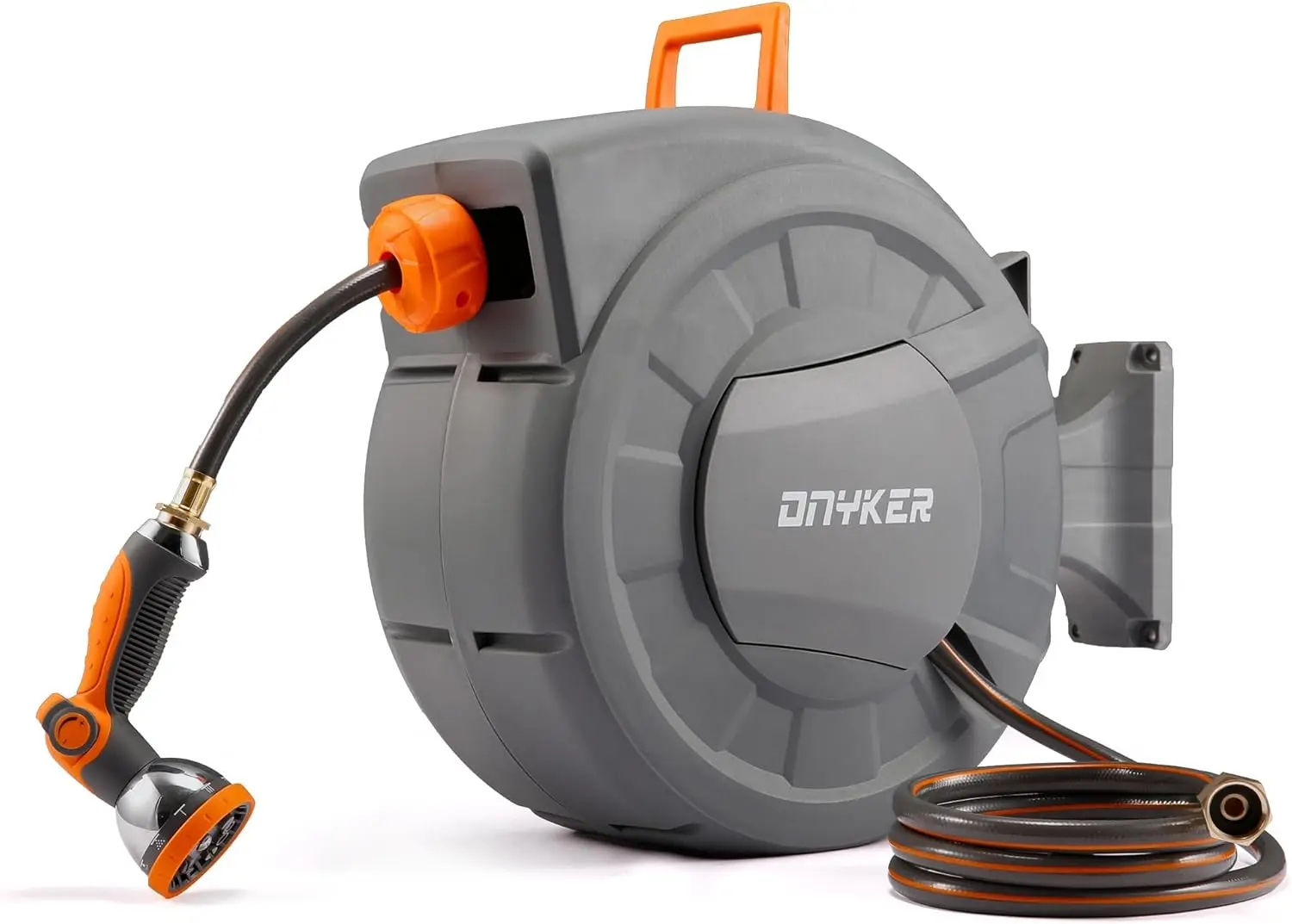 

Retractable Garden Hose Reel 1/2 x 100ft Wall Mounted, Any Length Lock, Slow Auto-Rewind, 180° Swivel Bracket & 10 Pattern