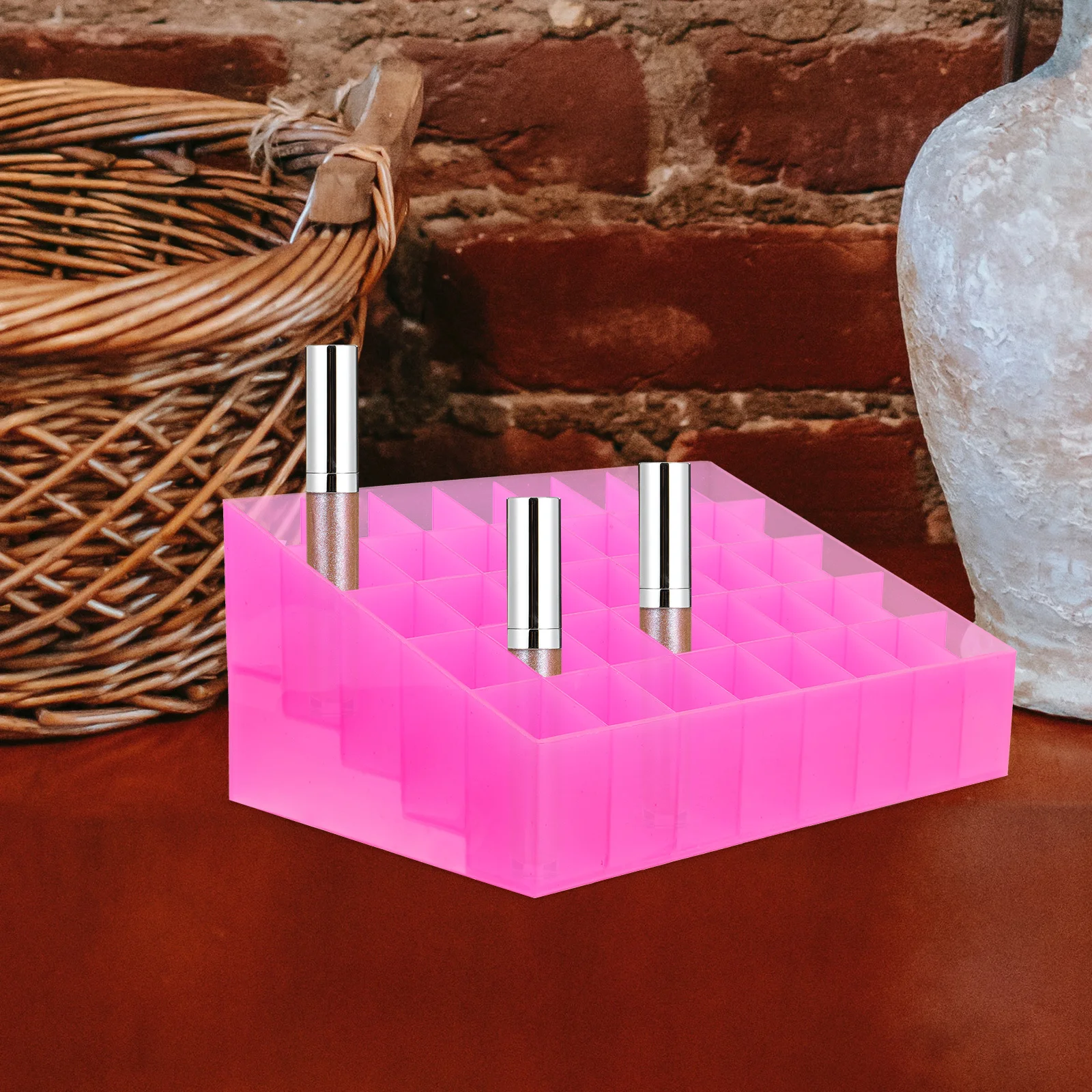 Lipstick Storage Box Holder For Makeup Organizer 40 Slots Desktop Jewelry Ring Beads Case Pink