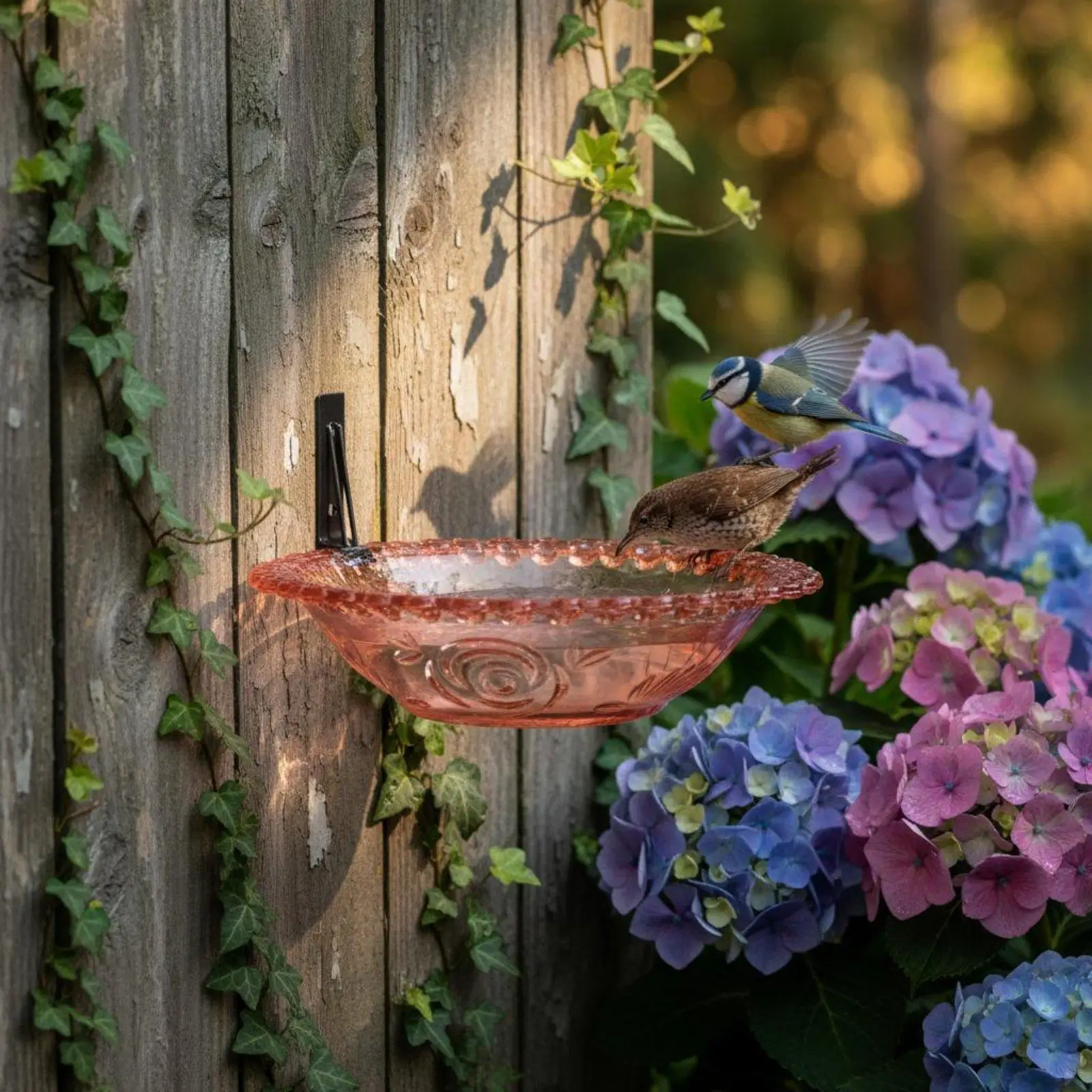 Bird Bath and Feeder Clamp Mounted Bird Water Bath Outdoor Garden Full Size Bathroom for Birds Easy Install for Garden Patio
