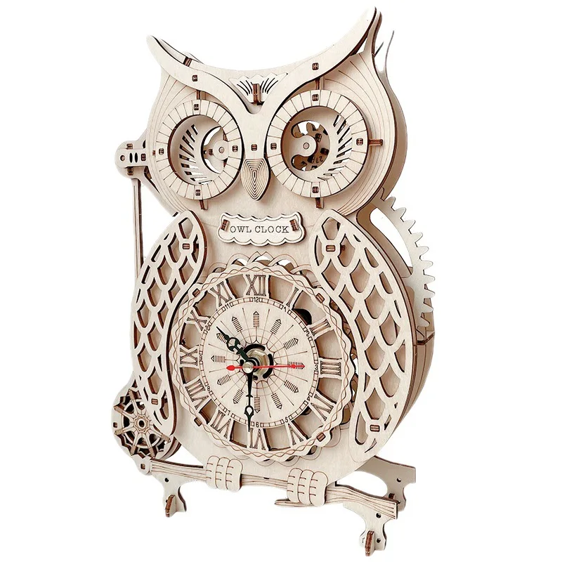 

Creative 3D Puzzle Wooden Owl Seat Clock, Difficult Retro Pendulum Clock Special