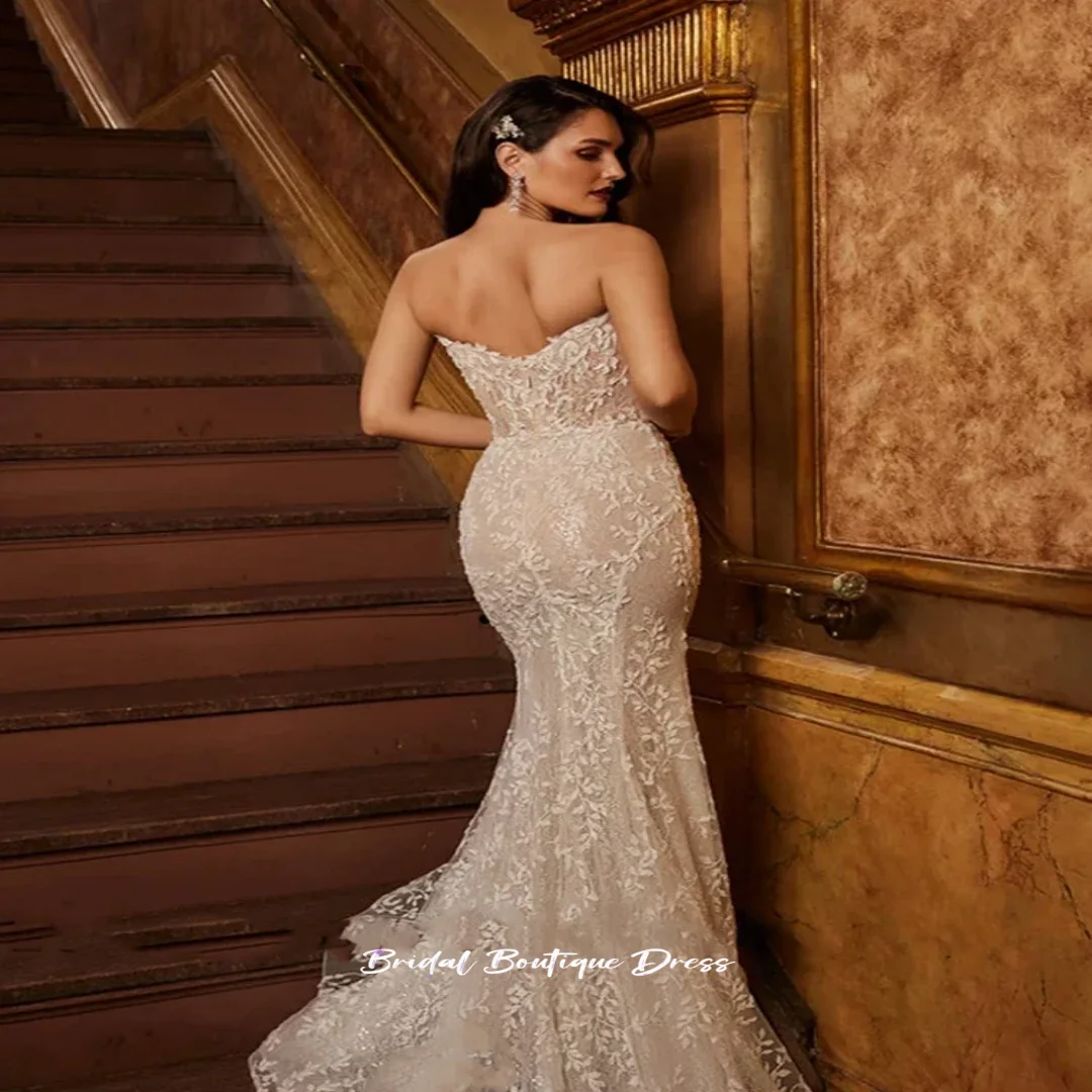 Personalizado requintado mangas sereia vestidos de casamento para mulheres rendas apliques sem alças alças cintas de espaguete vestidos de novi