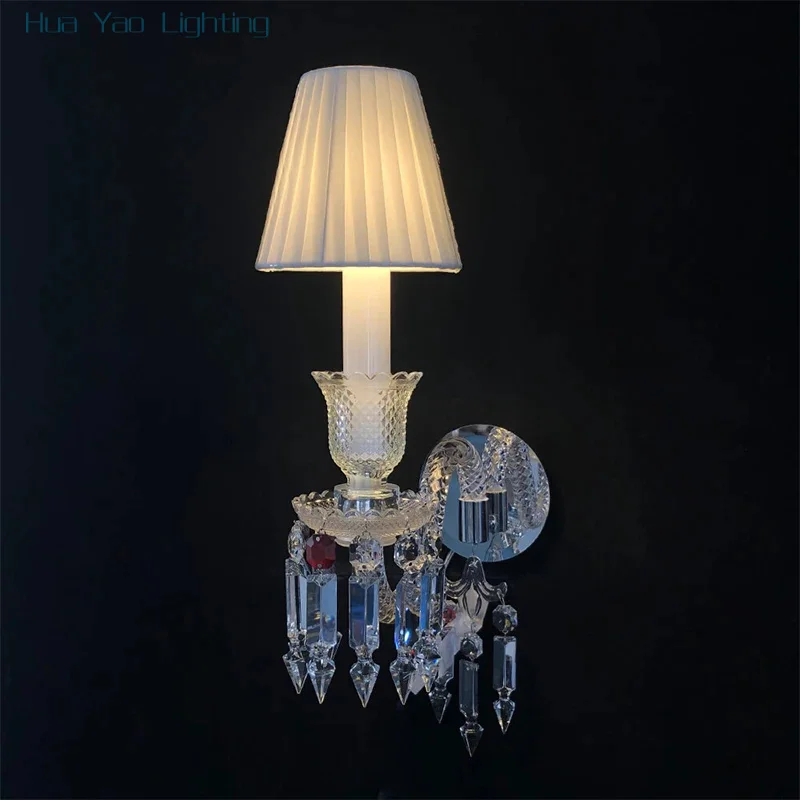 European Villa Hotel Crystal Fabric Wall Lamp Indoor Home Furnishings Living Room Bedroom Staircase Led Wall Light