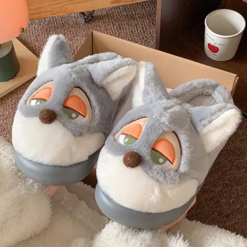 Liebliche Cartoon-Kaninchen-Fuchs-Winterhausschuhe für Damen, 2026, flauschige Pelz-Hausschuhe, bequeme Hausschuhe für zu Hause, niedliche Baumwollschuhe für Paare – Detail 10