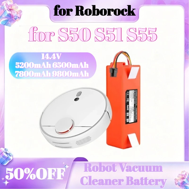 

5200mAh 6500mAh 7800mAh 9800mAh 14.4V for Roborock S50 S51 S55 Accessory Spare Parts Li-ion Battery Robot Vacuum Cleaner Battery