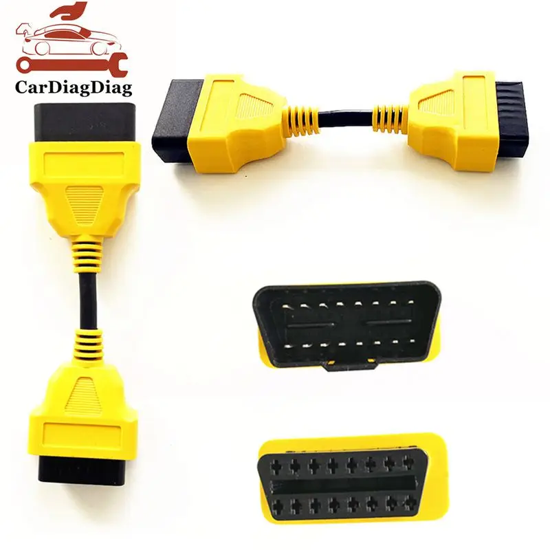 OBD 2 Cable 16Pin Extension Cable Adapter 13cm 16 Pin Male to Female OBD II OBD2 Yellow Extension Cable Connector Adapter