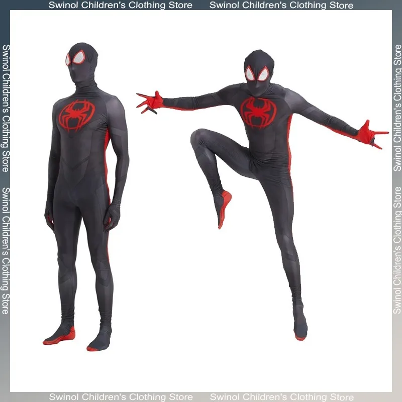 Swinol Black Spider Miles Morales Onesie Children Superhero Cosplay Costumes Holiday Party Stage Show Dress Up Tights Kids Gift