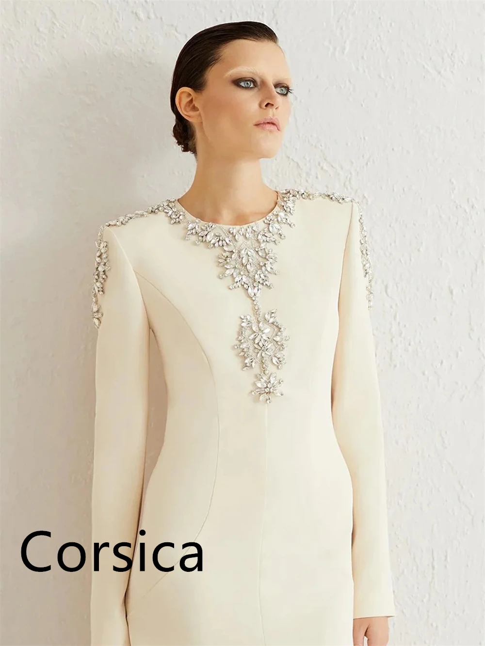 Customized Exquisite Jersey Evening Dresses Classic O-Neck Long Sleeves Celebrity Gowns High Quality Sweep Train Party Gowns