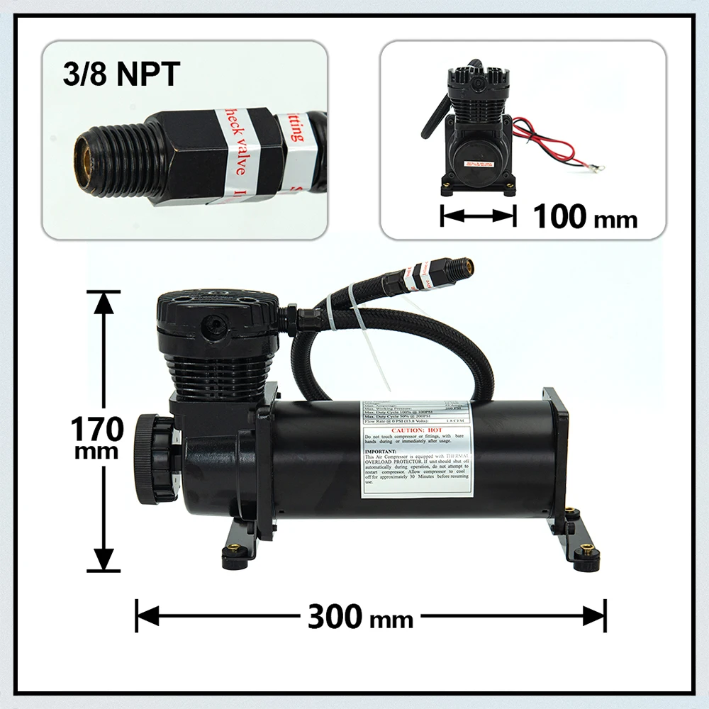 Kit de bomba de compresor de suspensión neumática, Universal 3/8NPT 1/4NPT 200PSI 480C 12V, Cromo/negro