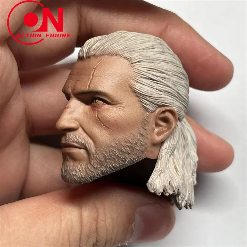 Cabeça de lobo branco geralt escala 1/6, esculpida em pvc, cabeça de soldado masculino, escultura adequada para bonecos de corpo de figura de ação de 12 ''