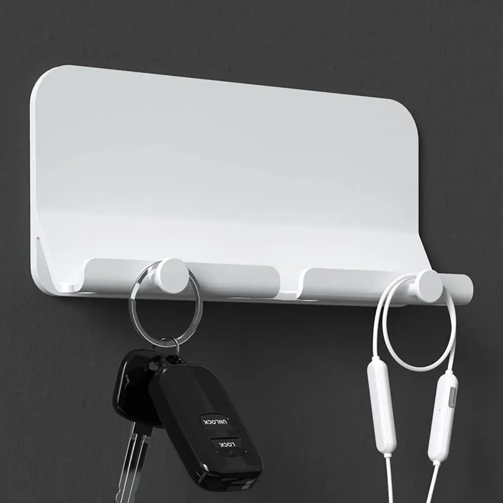 Storage Rack Multi-purpose Strong Adhesiveness Wall Mounted Phone Storage Stand with Dual Hanger Household Accessories
