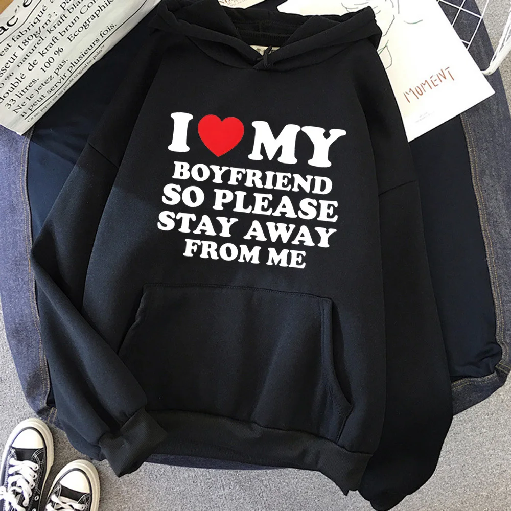 Ich liebe meinen Freund, ich liebe meine Freundin, Kapuzenpullover, Comic-Muster, gemustert, Grafik, Kawaii, Anime, Damen-Pullover, Trainingsanzüge, elegant