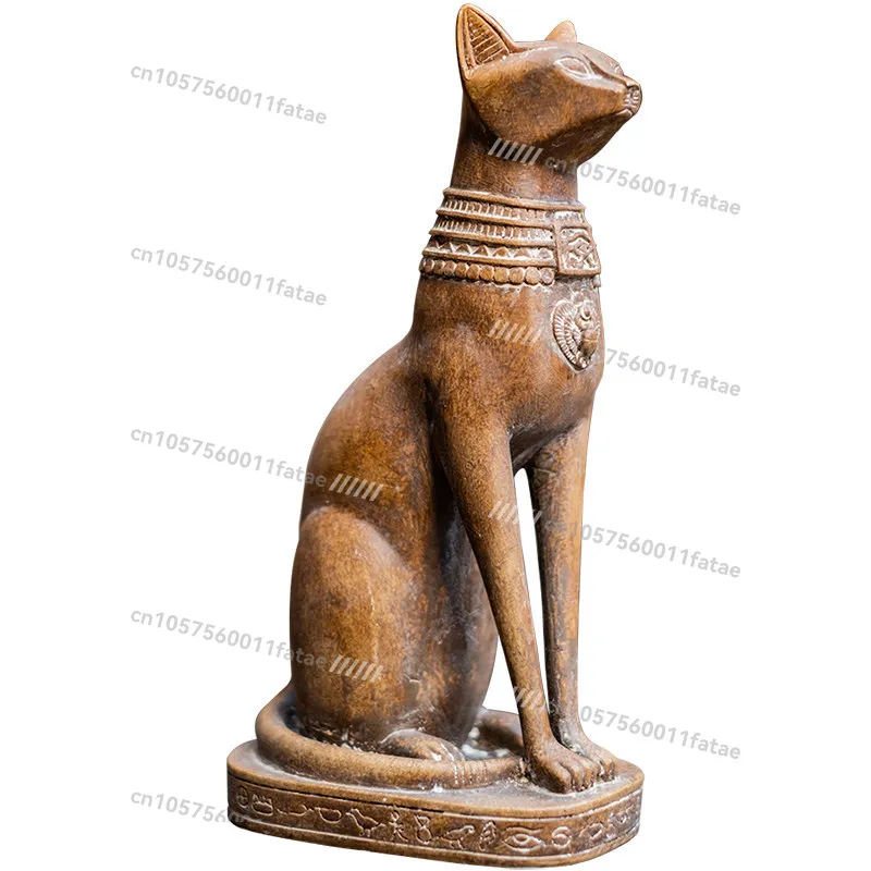 Egyptian Cat Retro Sculpture Ornament Lucky Cat Medieval Resin Decoration Living Room Entrance Decoration