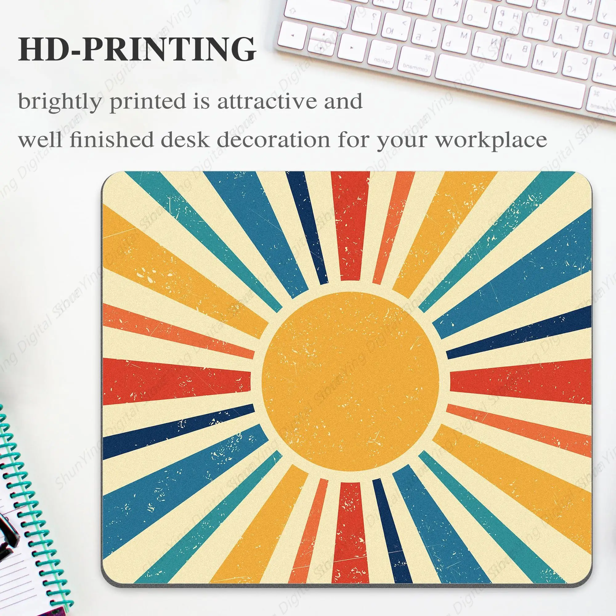 Square Blue Bohemian Sunshine Computer Mouse Pad Retro Sunshine Abstract Mouse Pad Anti Slip Rubber Base 25*30cm