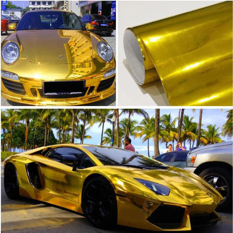 18Mx1.52M Chrome Mirror Gloss Rose Gold Car Whole Body Vinyl Wrap Sticker Roll Film Metallic Decals Car Styling, More Colors