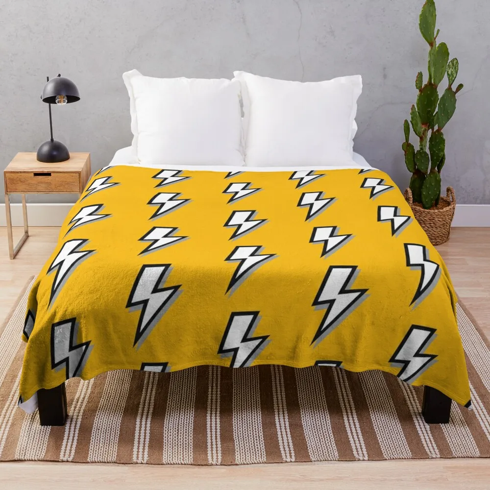 

White, Black and Grey Lightning with Mustard Yellow Ochre Throw Blanket Sofa for babies manga Decorative Beds Blankets