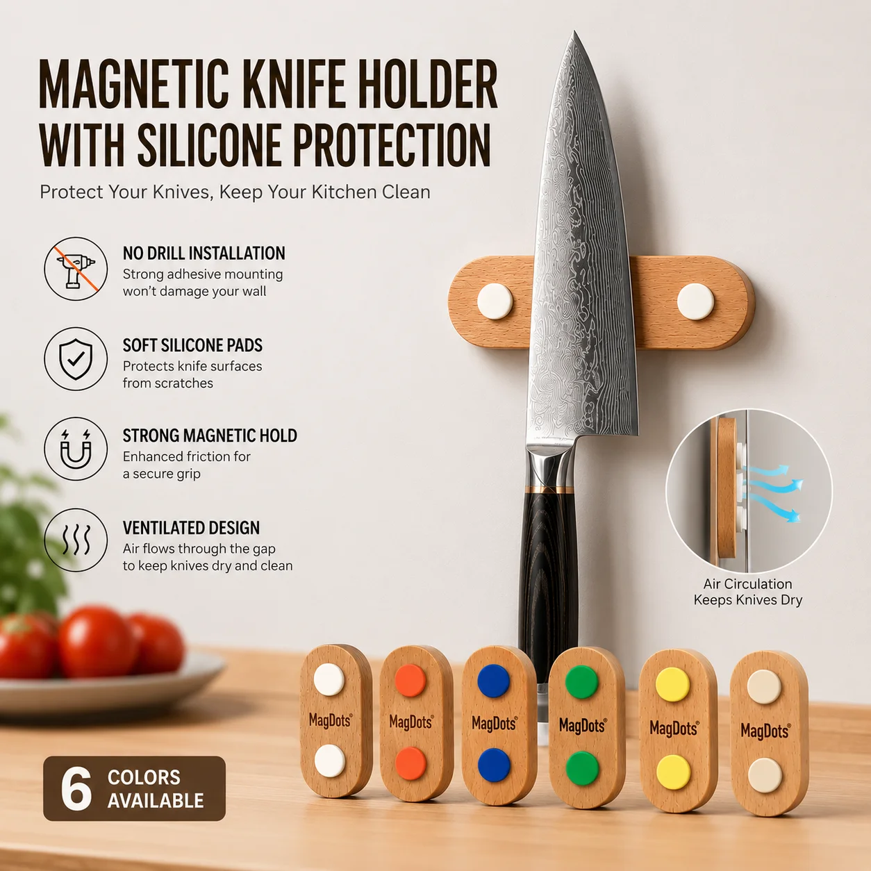 Magnetic Knife Strip - Portacoltelli Magnetico in Silicone, Supporto Ovale