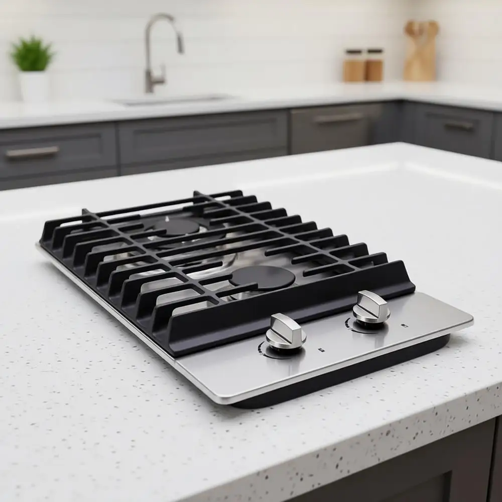 Fogão a Gás de Aço Inoxidável de 12 Polegadas com 2 Queimadores, Conversível G/NG