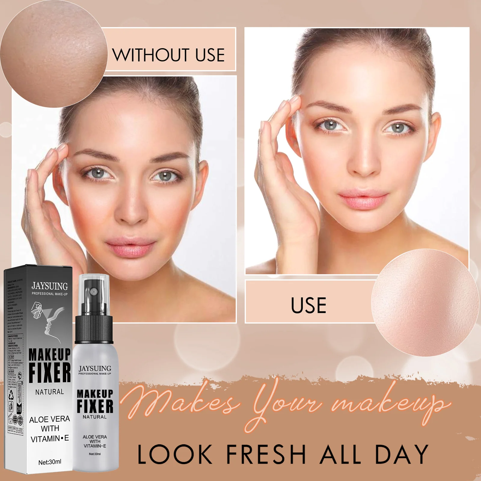 Jaysuing Spray fixateur de maquillage hydratant contrôle de l'huile imperméable ne se décolore pas réglage de maquillage longue durée et Spray rafraîchissant