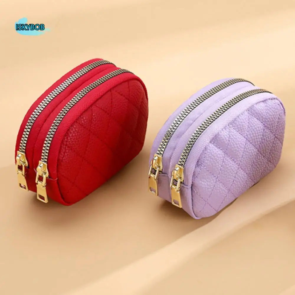 

2pcs Money Bag Embroidery Thread PU Leather Coin Purse Handbag Zipper Plaid Purse Bag Vintage Mini Clutch Lipstick Bag Outdoor