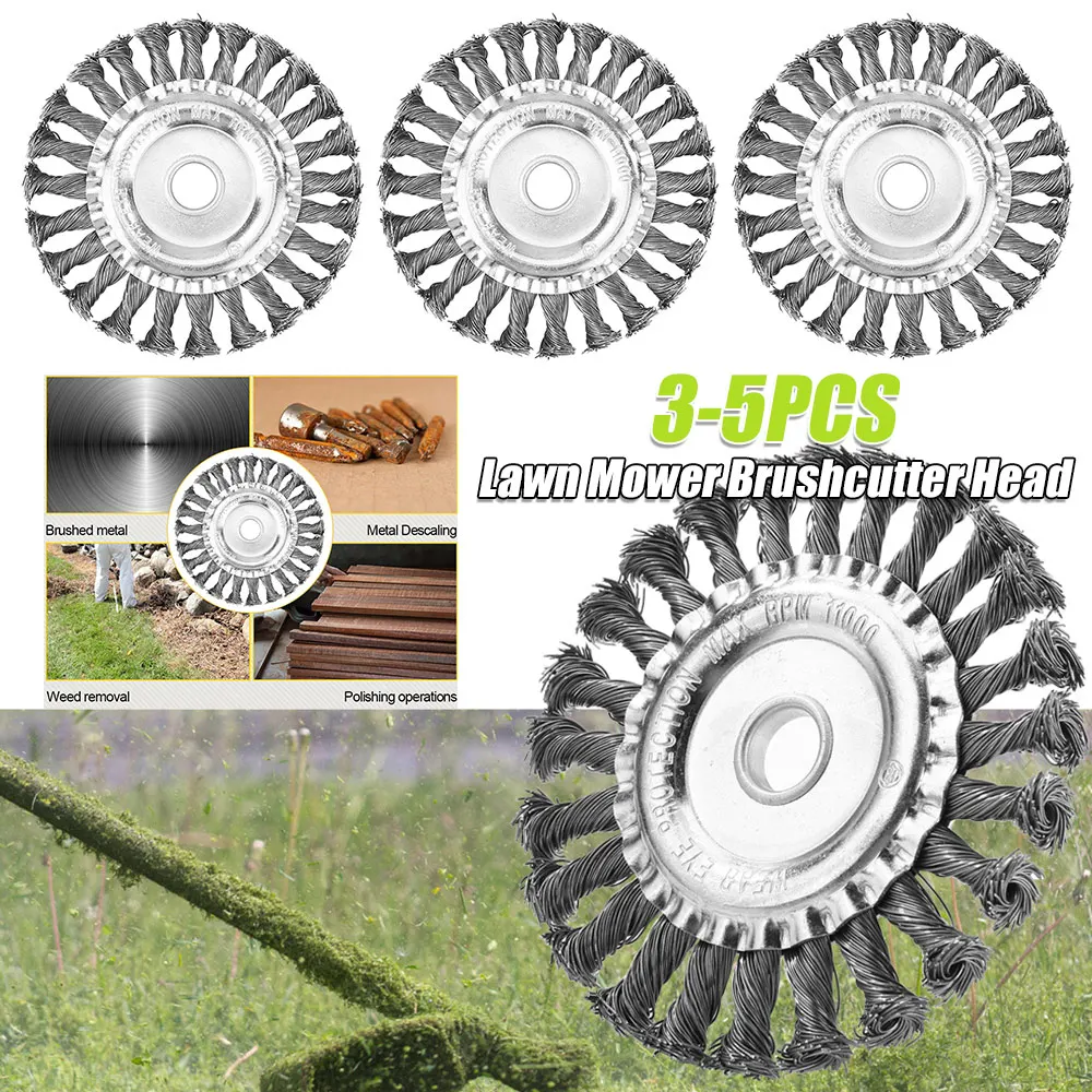 

3-5PCS 4/5inch Knotted Wire Wheels Cleaning Polishing Grass Trimmer Disc Wire GrassTrimmer Blades Garden Power Tool Accessories
