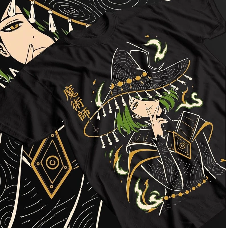 Hexenhut Atelier Shirt Japanisches Manga-Grafik-T-Shirt Unisex Retro Otaku Streetwear Y2k Baumwolle Kurzarm Rundhals Oversized Top – Detail 3