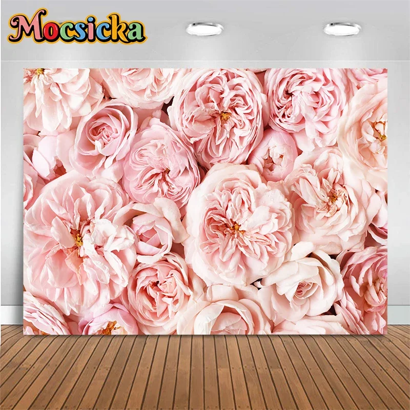 Pink Rose Background Photography Flower Wall Shower Girl Love Valentine\'s Day Backdrop Decoration Baby Wedding Prop Photo Studio