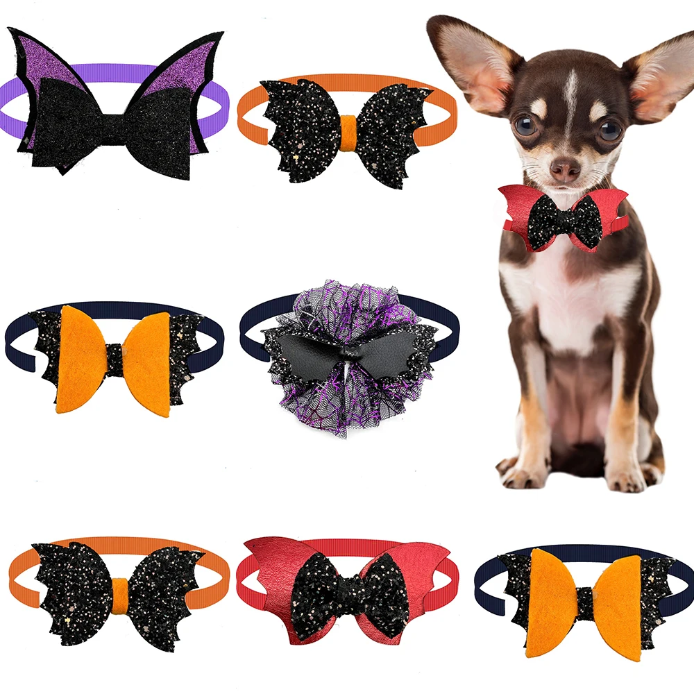 Wholesale Halloween Pet Dog Cat Bowtie Pumpkin Bat Small Dog Cat Bow Tie for Dogs Halloween Holiday Dog Supplies for Small Dogs