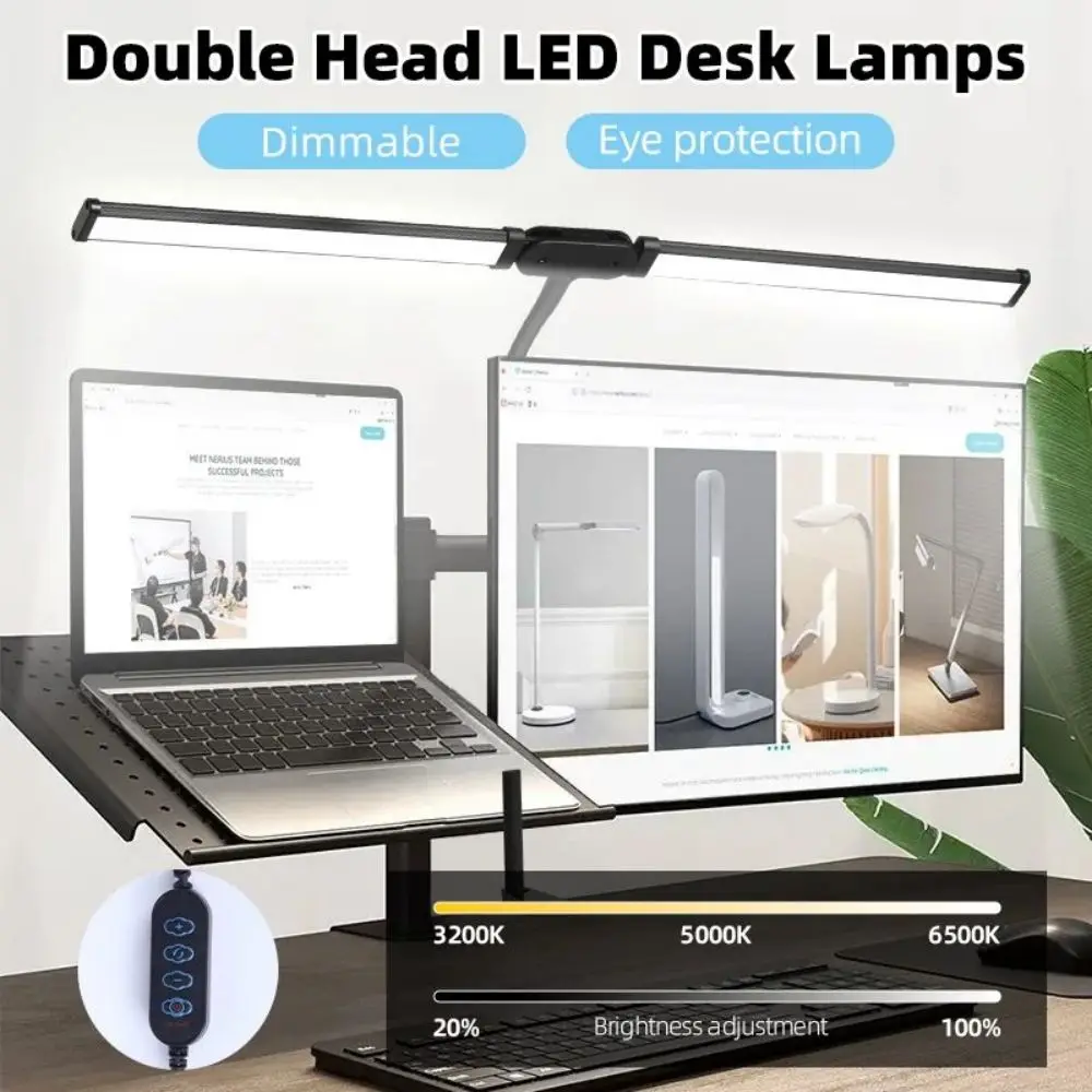 Double Head LED Clip Desk Lamp Reading Table Lamp for Home Office Lighting 3 Color Mode and 10 Dimmable Eye Protect Desk lamps