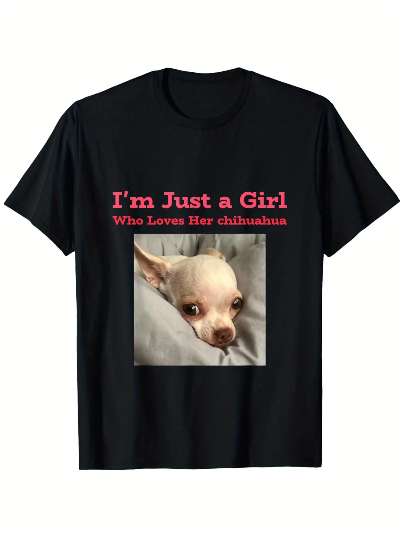 

Men's Funny Chihuahua Lover T-Shirt I'm Just a Who Loves Her Chihuahua Slogan Chihuahua Puppy Print Casual Crew Neck Tee