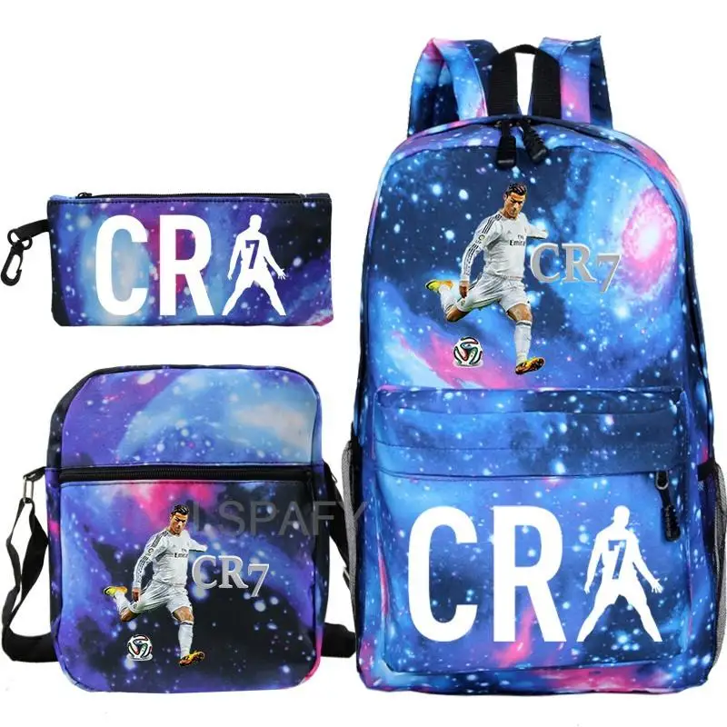 New CR7 Backpack 3Pcs Travel Bag Canvas Backpack Students School Bag For Boys Girls Canvas Teens Laptop Zipper Mochilas