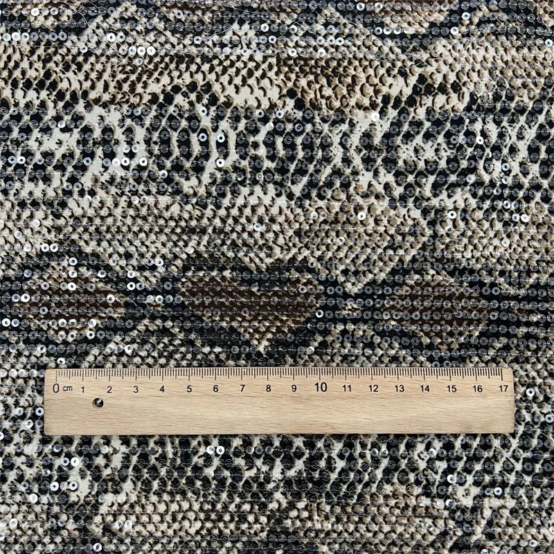 

Wide130cm 1Yard Product Snake Print Embroidery Elastic Sequin Fabric Skirt Evening Dress Stage Performance Costume Sequin Fabric