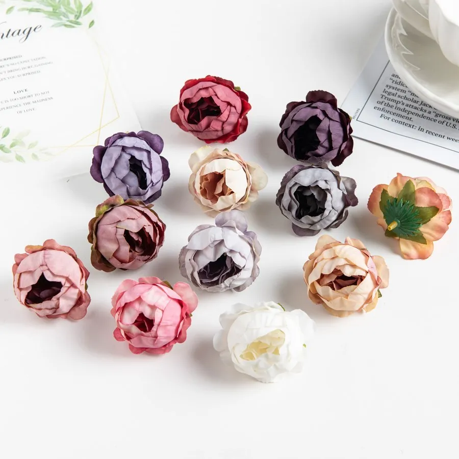 10Pcs Artificial Flowers Wall Wedding Valentine\'s Decoration Home Scrapbooking Decora Wreath Diy Gifts Candy Box Silk Peony Head