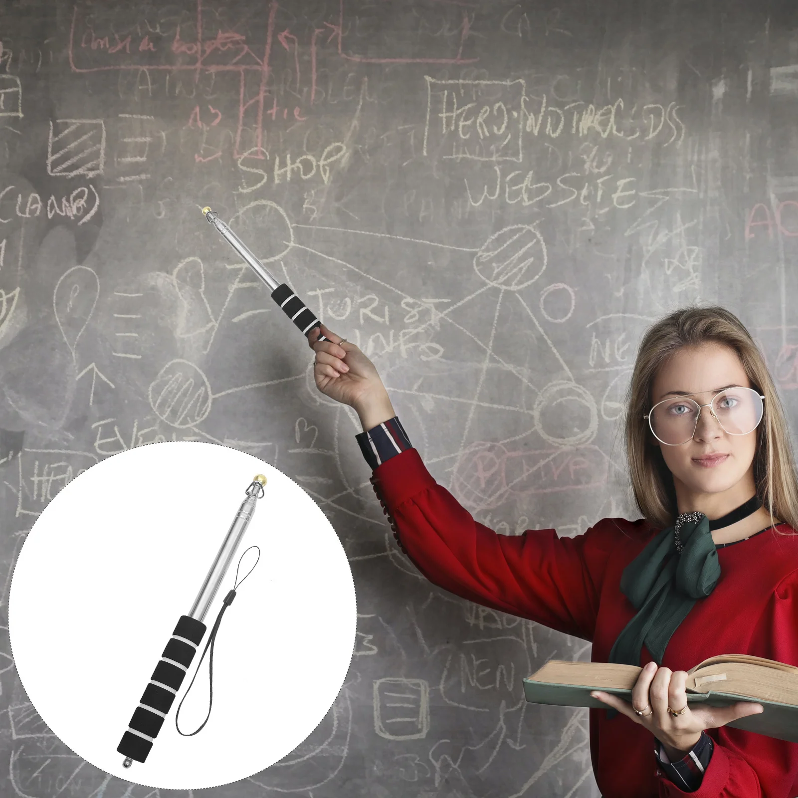

Extendable Blackboard Pointing Rod 28-45In Stainless Steel Reading Pointer for Teachers Tour Guides Classroom Training