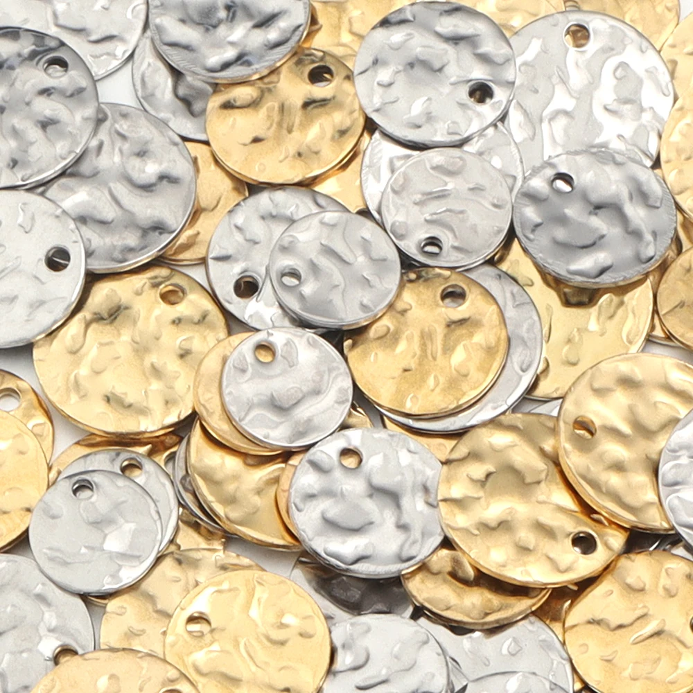 10Pcs 8 10 12mm Stainless Steel Small Pendant Gold Color Relief Round Pendant For Necklace Earring Making DIY Charm Jewelry