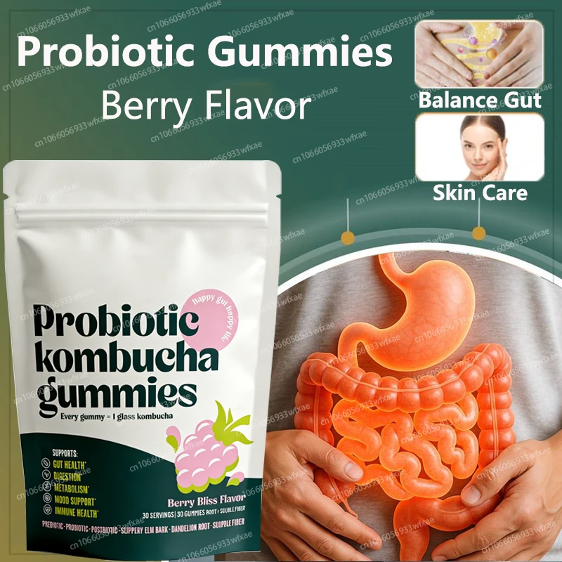 Gomitas de Kombucha Probióticas para la Salud Digestiva con Probióticos, Prebióticos y Postbióticos, Raíz de Diente de León, Olmo Escamoso - Salud Intestinal