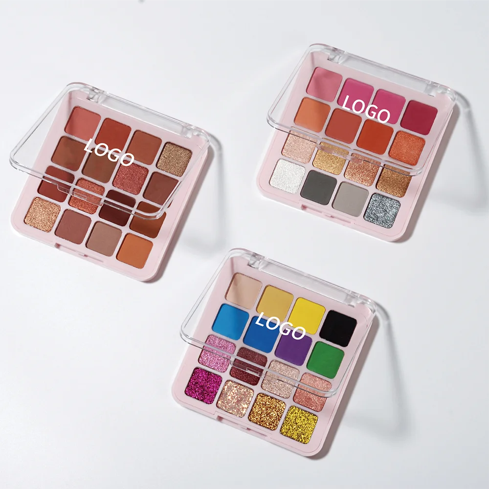 Eigen Label 16 Kleuren Oogschaduwpalet Aangepast Logo Mat Parelmoer Glitter Waterbestendig Oogschaduw Plastic Bakje Bulk Make-up