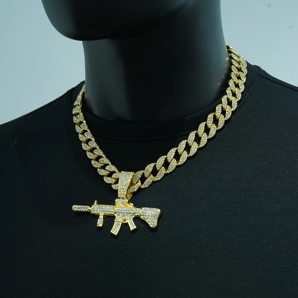 DIY accessories European and American exaggerated punk full of diamonds long gun pendant personalized street dance wear Cuban ch